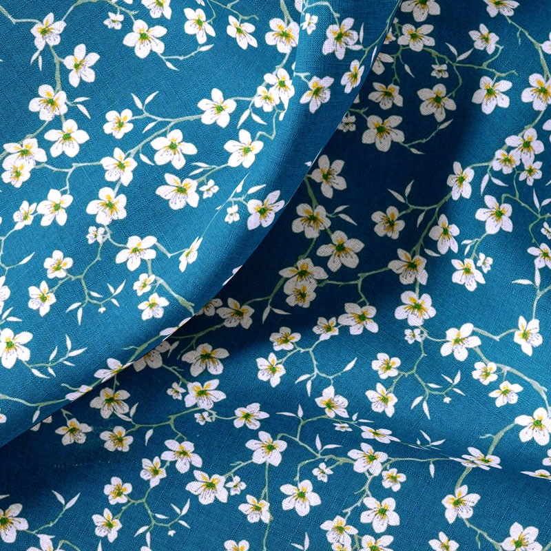 Tissu-coton-bleu-Amandier-fleuri