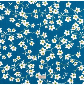 Tissu coton bleu Amandier fleuri