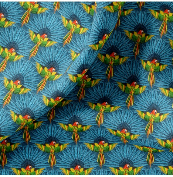 Tissu-coton-bleu-Perroquet