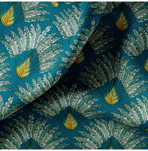 Tissu-coton-bleu-turquoise-Palmier