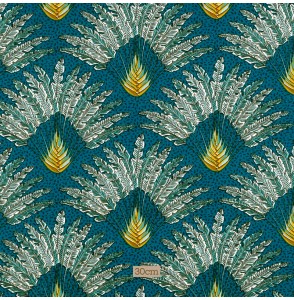 Tissu coton bleu turquoise Palmier
