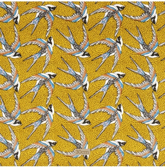 Tissu coton jaune Oiseaux