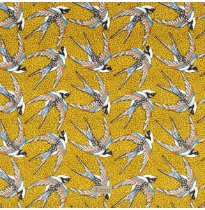 Tissu coton jaune Oiseaux