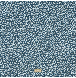 Tissu coton bleu fleuri