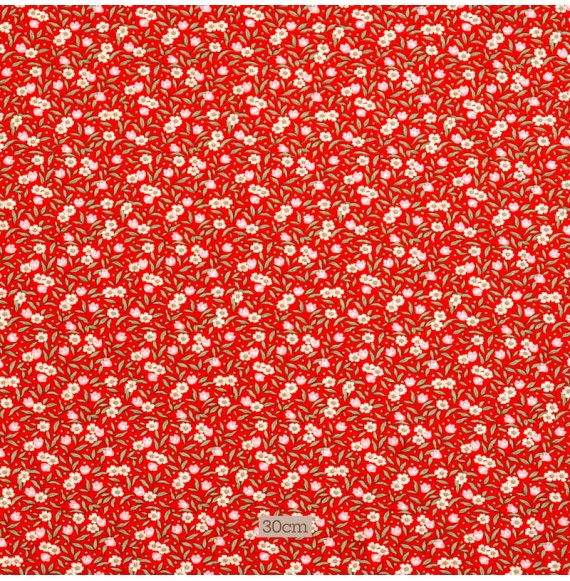 Tissu coton rouge fleuri