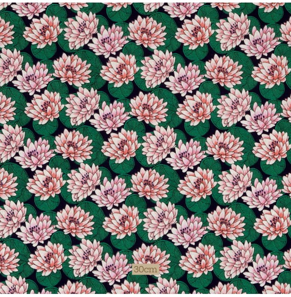 Tissu coton vert Nénuphar