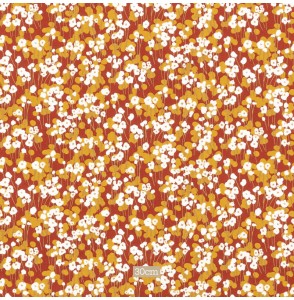 Tissu coton brique fleuri blanc