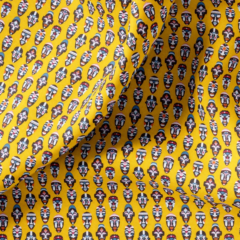 Tissu-coton-jaune-masque-africain