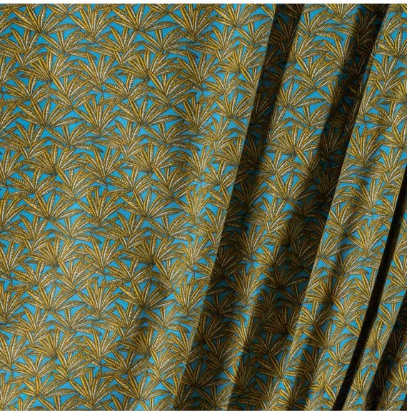 Tissu-coton-bleu-feuilles