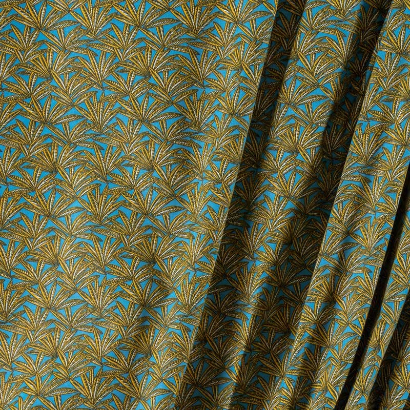 Tissu-coton-bleu-feuilles