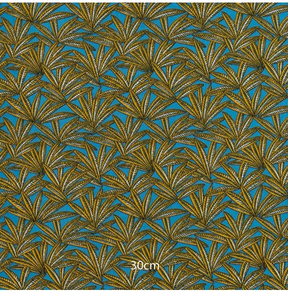 Tissu coton bleu feuilles