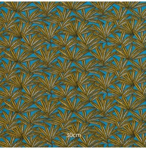 Tissu coton bleu feuilles