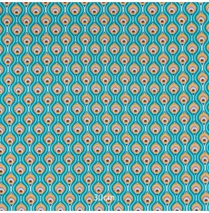Tissu coton paon turquoise