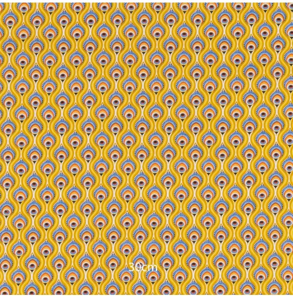 Tissu coton paon jaune