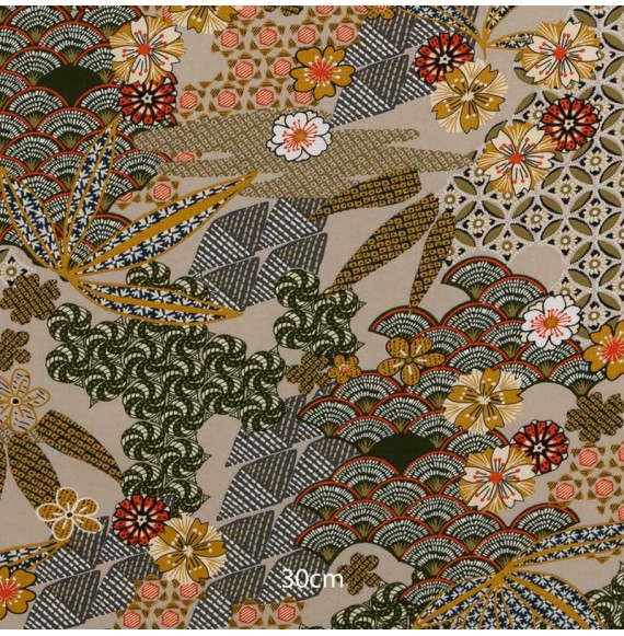 Tissu viscose beige motifs japonais