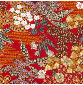 Tissu viscose rouge motifs japonais