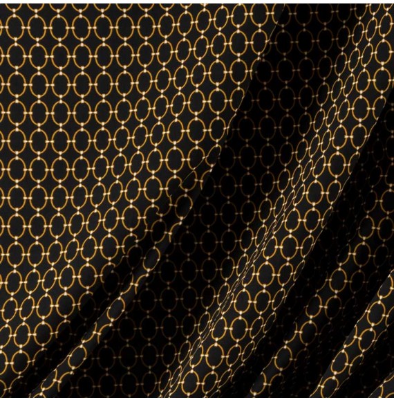 Tissu-viscose-noir-géometrique-or