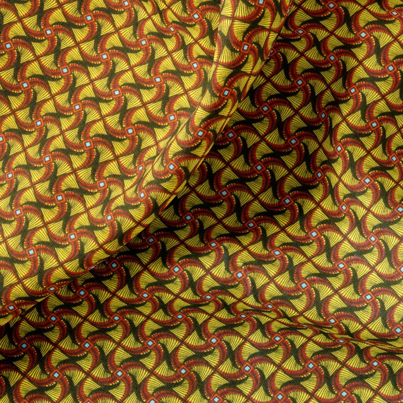 Tissu-coton-jaune-ethnique-rouge