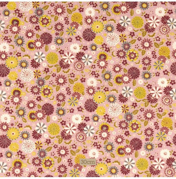 Tissu coton rose fleuri