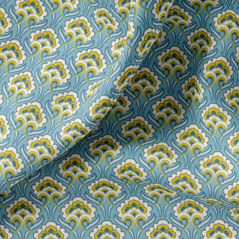Tissu-coton-turquoise-Art-Nouveau