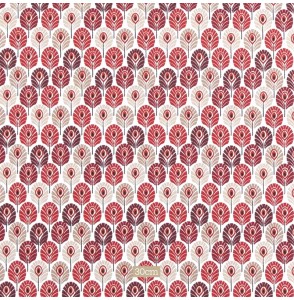 Tissu coton blanc Plume de paon rouge