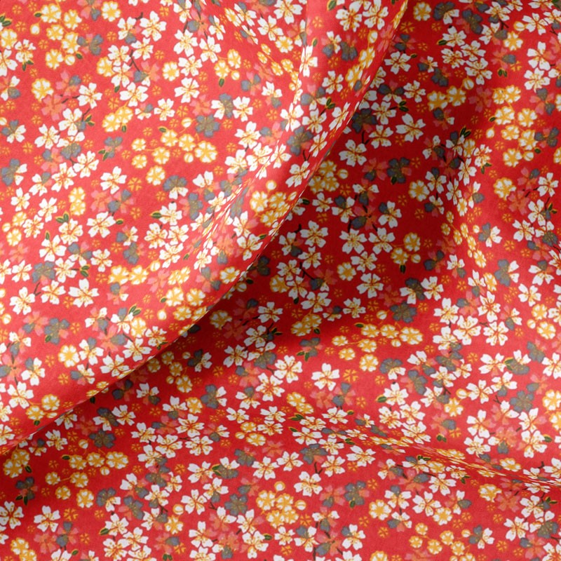 Tissu-coton-corail-fleuri-japonais
