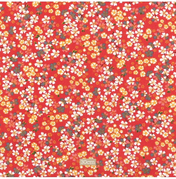 Tissu coton corail fleuri japonais