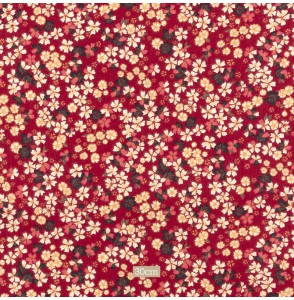 Tissu coton rouge fleuri japonais