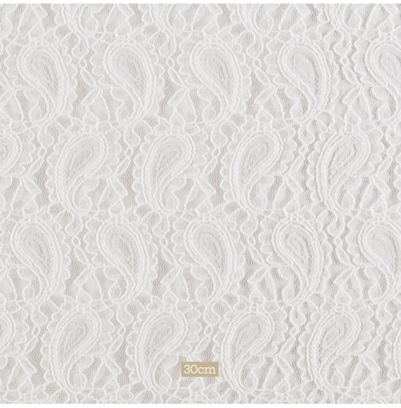 Tissu dentelle polyester blanc cassé motif kashmir