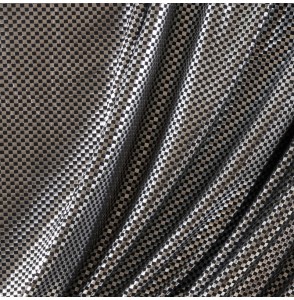 Tissu-jersey-polyester-noir-damier-argenté