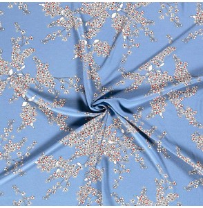 Tissu-crèpe-polyester-bleu-fleuri-cerisier