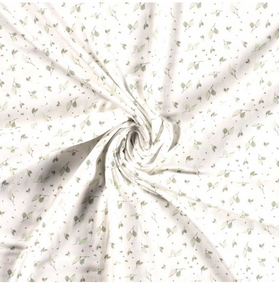 Tissu-jersey-coton-blanc-feuilles-vert-pâle