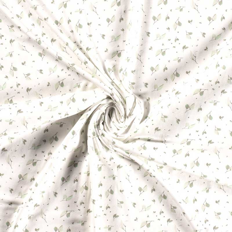 Tissu-jersey-coton-blanc-feuilles-vert-pâle