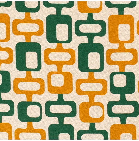 Tissu-look-lin-esprit-années-70-orange-vert