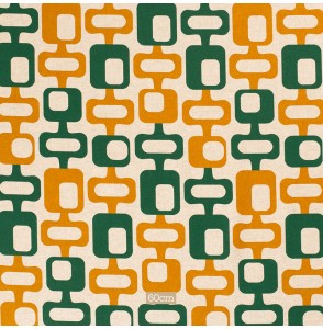 Tissu look lin esprit années 70 orange vert