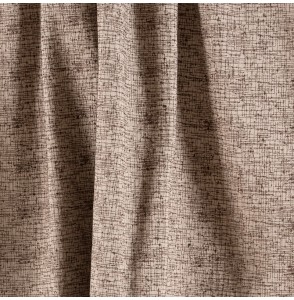 Tissu coton taupe brodé marron