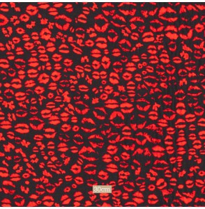Tissu crêpe viscose noir motif rouge