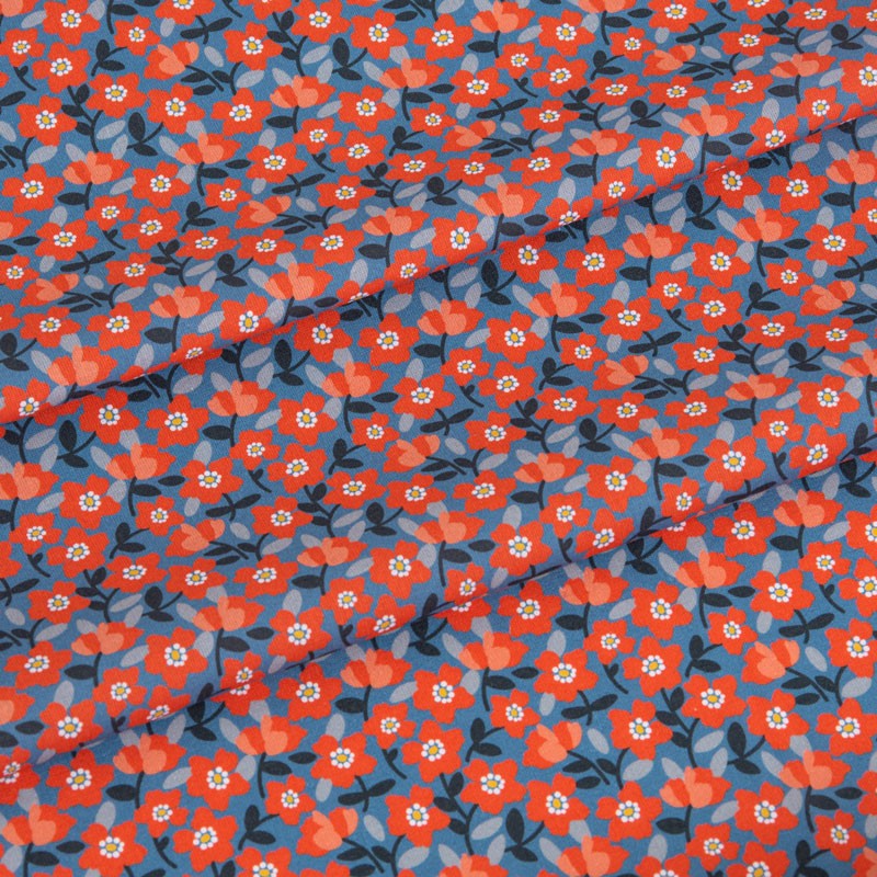 Tissu-coton-bleu-petite-fleure