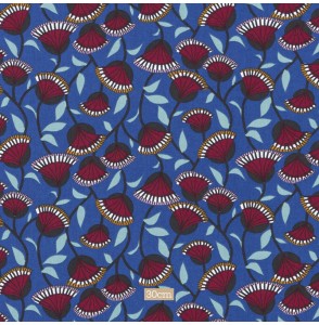 Tissu coton bleu fleur ethnique