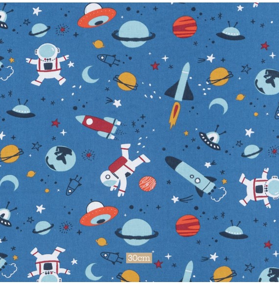 Tissu coton BIO bleu astronaute