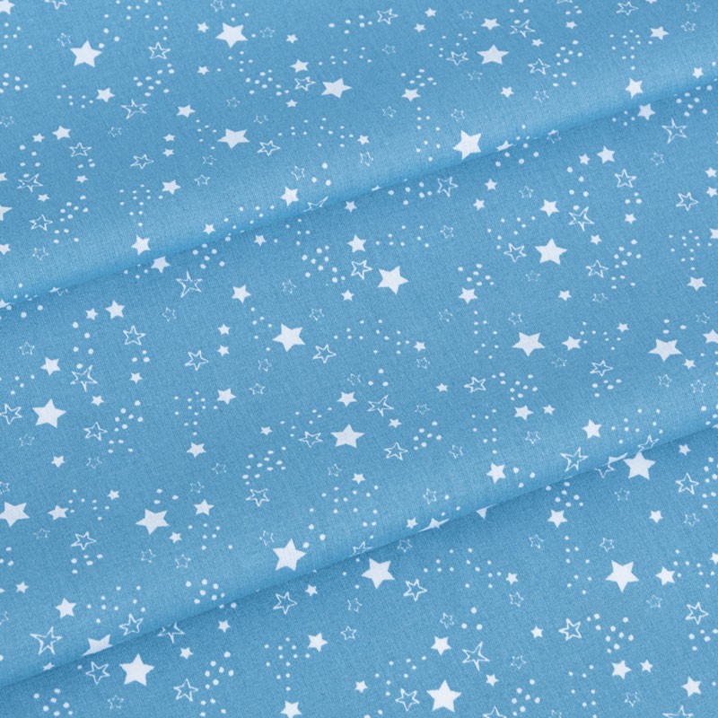 Tissu-coton-BIO-bleu-clair-étoile