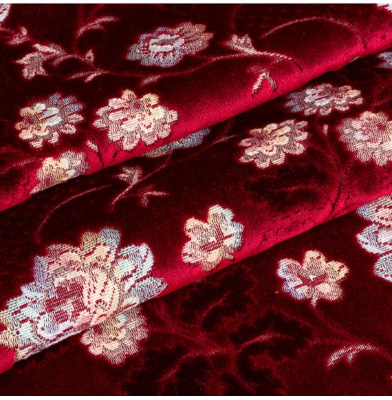 Tissu-velours-ameublement-bordeaux-fleuri-vintage
