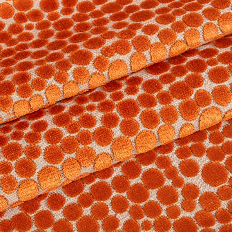 Tissu-velours-ameublement-pois-orange