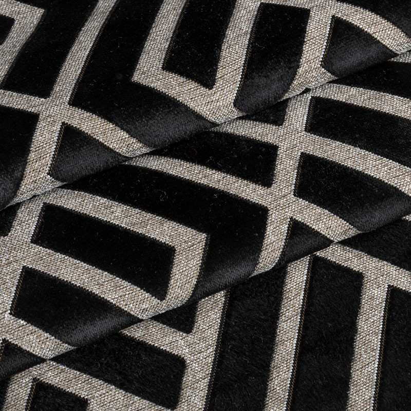 Tissu-velours-ameublement-géométrique-noir-argenté