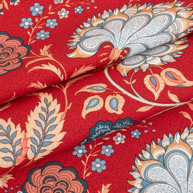 Tissu-280cm-coton-motif-perse-fond-rouge