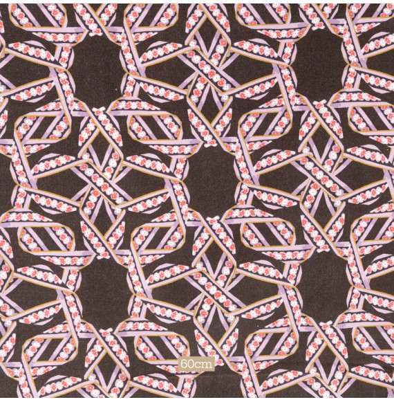 Tissu velours coton marron motif ruban