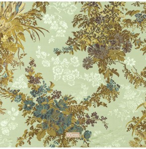 Tissu lampas de soie vert fleuri