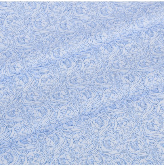 Tissu-coton-blanc-tigre-bleu