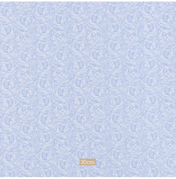 Tissu coton blanc tigre bleu
