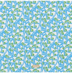 Tissu coton blanc motif bleu vert